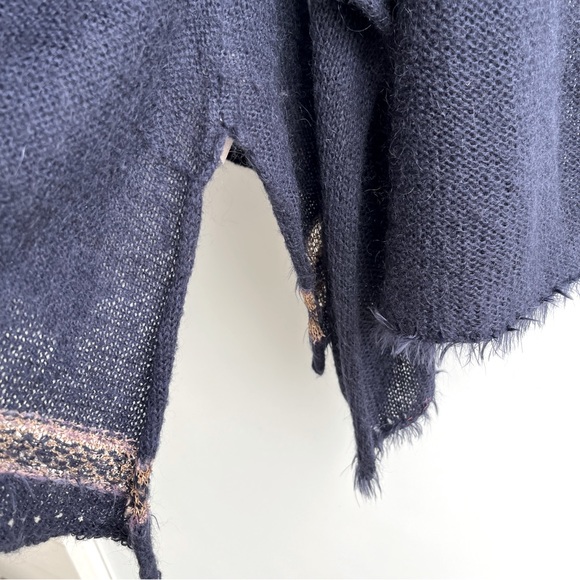 Free People Navy Wool Mohair Alpaca Cotton Blend Sweater Size L - Picture 7 of 13